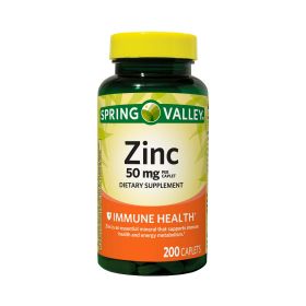 Spring Valley Zinc Immune Support Dietary Supplement Caplets, 50 mg, 200 Count