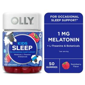 OLLY Kids Sleep Gummy Supplement, 0.5 Melatonin, L Theanine, Raspberry, 50 Count