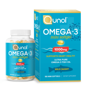 Qunol Mini Omega-3 Fish Oil Supplement (180 count) Heart Health Support with 1000mg Wild Caught Omega-3 Fatty Acids (Including EPA & DHA)