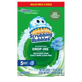 Scrubbing Bubbles Continuous Clean Drop-Ins One Toilet Bowl Cleaner Tablet Lasts Up to 4 Weeks 5 Blue Discs 7.05 Oz