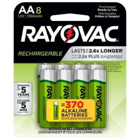 Rayovac Rechargeable AA Batteries (8 Pack), NiMH Double A Batteries