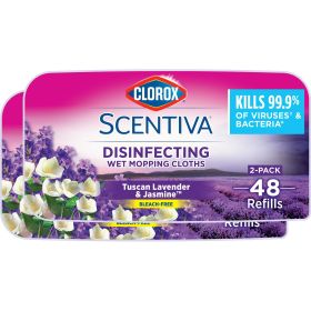 Clorox Scentiva Disinfecting Wet Mop Pads, Tuscan Lavender and Jasmine, 48 Count, 2 Pack