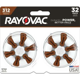 Rayovac Size 312 Hearing Aid Batteries (32 Pack), Size 312 Batteries