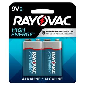 Rayovac High Energy 9V Batteries (2 Pack), Alkaline 9 Volt Batteries