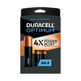 Duracell Optimum AA Battery with 4X POWER BOOST™, 4 Pack Resealable Package