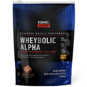 GNC AMP Wheybolic™ Alpha Protein Powder + Testosterone & Power Support, Chocolate Fudge, 1.26 LB, 40g Whey Protein