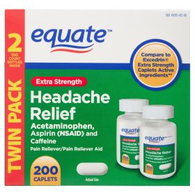 Equate Extra Strength Headache Relief Caplets;  250 mg;  100 Count;  Twin Pack