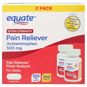 Equate Extra Strength Acetaminophen Pain Reliever Caplets;  500 mg;  200 Count;  2 Pack