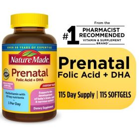 Nature Made Prenatal with Folic Acid + DHA Softgels;  Prenatal Vitamin;  115 Count