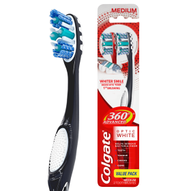 Colgate 360 Advanced Optic Whitening Toothbrush with Tongue;  Medium;  2 Count