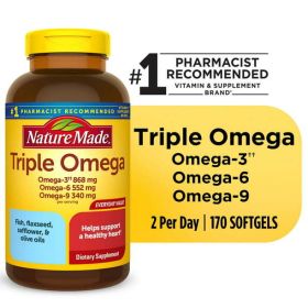 Nature Made Triple Omega 3 6 9 Softgels;  Dietary Supplement;  170 Count