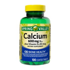 Spring Valley Calcium Plus Vitamin D Tablets Dietary Supplement;  600 mg;  100 Count