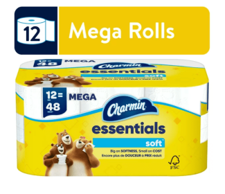 Charmin Essentials Soft Toilet Paper, 12 Mega Roll