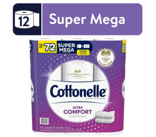 Cottonelle Ultra Comfort Toilet Paper, 12 Super Mega Rolls
