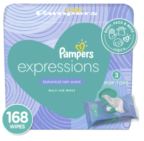 Pampers Baby Wipes Expressions;  Botanical Rain Scent;  3X Pop-Top;  168 Ct