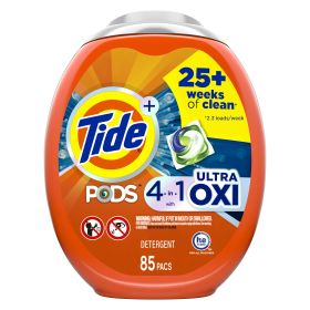 Tide PODS Liquid Laundry Detergent Soap Pacs 4-n-1 Ultra Oxi;  HE Compatible 85 Count