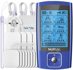 NURSAL 24 Modes Dual Channel TENS EMS Unit Muscle Stimulator for Pain Relief Therapy, 12 Pcs Electrode Pads