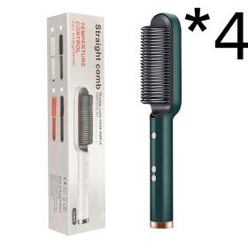 New 2 In 1 Hair Straightener Hot Comb Negative Ion Curling Tong Dual-purpose Electric Hair Brush (Option: 4pcs Green-US-With box)