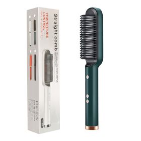 New 2 In 1 Hair Straightener Hot Comb Negative Ion Curling Tong Dual-purpose Electric Hair Brush (Option: Green-EU-With box)