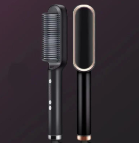 New 2 In 1 Hair Straightener Hot Comb Negative Ion Curling Tong Dual-purpose Electric Hair Brush (Option: Black-EU-Opp pack)