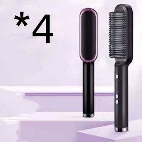New 2 In 1 Hair Straightener Hot Comb Negative Ion Curling Tong Dual-purpose Electric Hair Brush (Option: 4pcs A Black-US-With box)