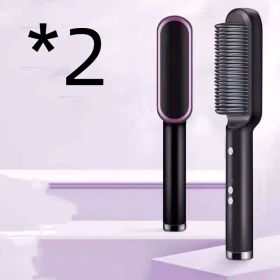 New 2 In 1 Hair Straightener Hot Comb Negative Ion Curling Tong Dual-purpose Electric Hair Brush (Option: 2pcs A Black-US-With box)