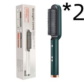 New 2 In 1 Hair Straightener Hot Comb Negative Ion Curling Tong Dual-purpose Electric Hair Brush (Option: 2pcs Green-US-With box)