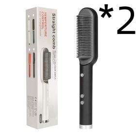New 2 In 1 Hair Straightener Hot Comb Negative Ion Curling Tong Dual-purpose Electric Hair Brush (Option: 2pcs Black-US-With box)