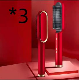 New 2 In 1 Hair Straightener Hot Comb Negative Ion Curling Tong Dual-purpose Electric Hair Brush (Option: 3pcs Red-US-Opp pack)