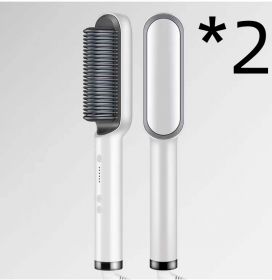 New 2 In 1 Hair Straightener Hot Comb Negative Ion Curling Tong Dual-purpose Electric Hair Brush (Option: 2pcs White-US-Opp pack)