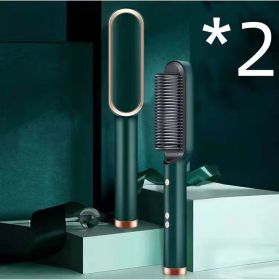 New 2 In 1 Hair Straightener Hot Comb Negative Ion Curling Tong Dual-purpose Electric Hair Brush (Option: 2pcs Green-US-Opp pack)