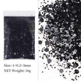 Korean Big Sequins Nail Shimmering Powder (Option: Pure Black No 11)