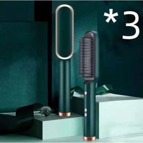 New 2 In 1 Hair Straightener Hot Comb Negative Ion Curling Tong Dual-purpose Electric Hair Brush (Option: 3pcs Green-US-Opp pack)