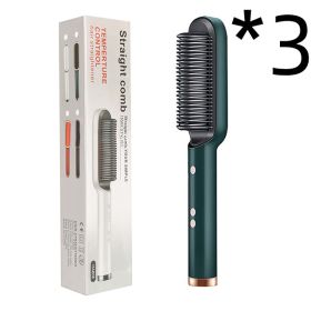 New 2 In 1 Hair Straightener Hot Comb Negative Ion Curling Tong Dual-purpose Electric Hair Brush (Option: 3pcs Green-US-With box)