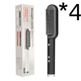 New 2 In 1 Hair Straightener Hot Comb Negative Ion Curling Tong Dual-purpose Electric Hair Brush (Option: 4pcs Black-US-With box)