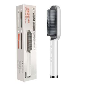 New 2 In 1 Hair Straightener Hot Comb Negative Ion Curling Tong Dual-purpose Electric Hair Brush (Option: White-EU-With box)