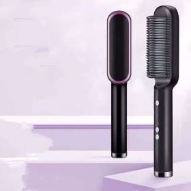New 2 In 1 Hair Straightener Hot Comb Negative Ion Curling Tong Dual-purpose Electric Hair Brush (Option: A Black-EU-With box)