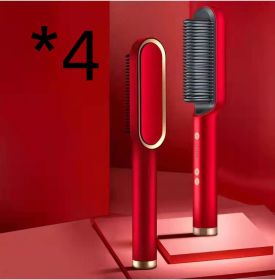 New 2 In 1 Hair Straightener Hot Comb Negative Ion Curling Tong Dual-purpose Electric Hair Brush (Option: 4pcs Red-US-Opp pack)