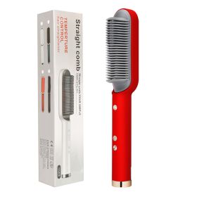 New 2 In 1 Hair Straightener Hot Comb Negative Ion Curling Tong Dual-purpose Electric Hair Brush (Option: Red-EU-With box)