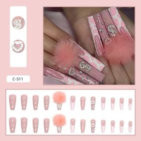 Cotton Candy Ball Diamond Wear Ballet Armor Gentle Girl Nail Sticker Fake (Option: Gold powder-Glue Model)