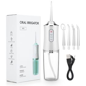 Oral Irrigator Portable Dental Water Flosser USB Rechargeable Water Jet Floss Tooth Pick 4 Jet Tip 220ml 3 Modes IPX7 1400rpm (Color: White)