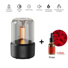120ML Candlelight Aroma Diffuser Air Humidifier Romantic Light Portable Essential Oils Diffuser Mist Maker Fogger Purifier Home (Ships From: China, Color: Black - rose)