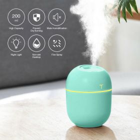 Air Humidifier Mini Ultrasonic USB Essential Oil Diffuser Car Purifier Aroma Anion Mist Maker for Home Car with LED Night Lamp (Color: Green)