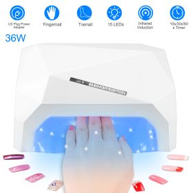 36W UV LED Lamp Nail Polish Dryer 15 LEDs Fingernail Toenail Gel Curing Machine Nail Art Painting Salon Tools Set US Plug (Color: White)