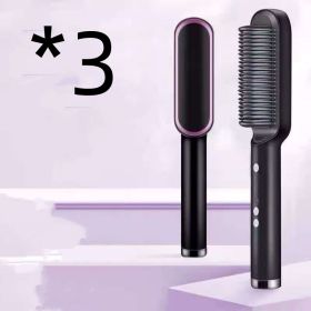 New 2 In 1 Hair Straightener Hot Comb Negative Ion Curling Tong Dual-purpose Electric Hair Brush (Option: 3pcs A Black-US-With box)