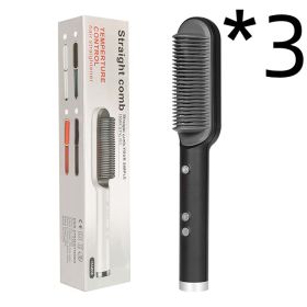 New 2 In 1 Hair Straightener Hot Comb Negative Ion Curling Tong Dual-purpose Electric Hair Brush (Option: 3pcs Black-US-With box)