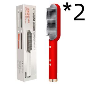New 2 In 1 Hair Straightener Hot Comb Negative Ion Curling Tong Dual-purpose Electric Hair Brush (Option: 2pcs Red-US-With box)