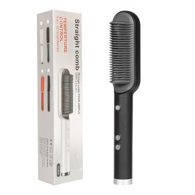 New 2 In 1 Hair Straightener Hot Comb Negative Ion Curling Tong Dual-purpose Electric Hair Brush (Option: Black-EU-With box)