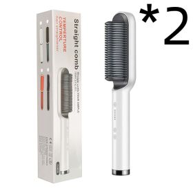 New 2 In 1 Hair Straightener Hot Comb Negative Ion Curling Tong Dual-purpose Electric Hair Brush (Option: 2pcs White-US-With box)