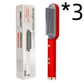 New 2 In 1 Hair Straightener Hot Comb Negative Ion Curling Tong Dual-purpose Electric Hair Brush (Option: 3pcs Red-US-With box)